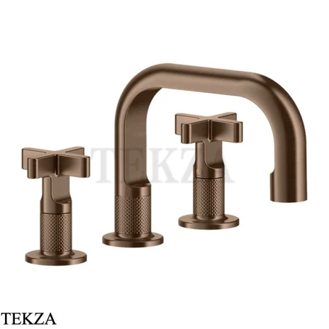 Gessi INCISO+ Смеситель для раковины на 3 отверстия, с донным клапаном 58111-708, Copper Brushed PVD