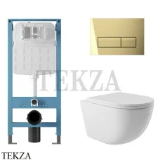 Aqueduto OVO Комплект унитаза c инсталляцией, кнопка шлиф.золото AQDS253, Белый глянец