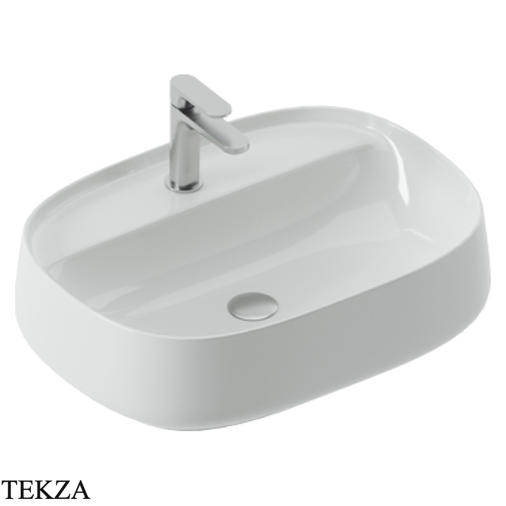 ArtCeram Whisky раковина накладная овальная The.Saniglaze с 1 отверстием WHL002 01 34, белый глянец