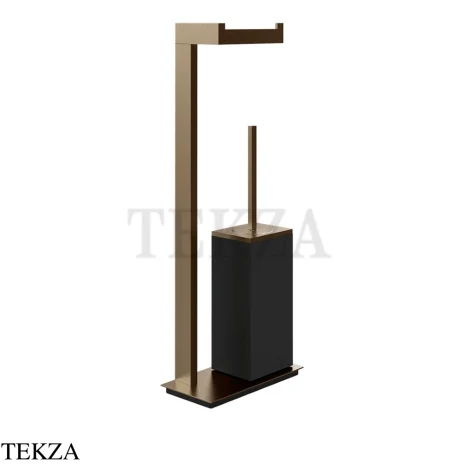 Gessi Rettangolo Стойка напольная с бумагодержателем и ершиком, черный 20934-761, Coffee Bronze Brushed PVD