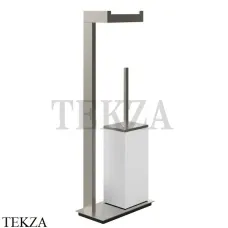 Gessi Rettangolo Стойка напольная с бумагодержателем и ершиком, белый 20933-149, Finox Brushed Nickel