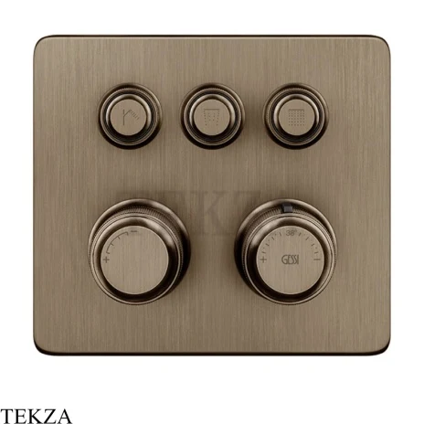 Gessi VENTI20 Термостатический смеситель на 3 потока, внешняя часть 65234-761, Coffee Bronze Brushed PVD