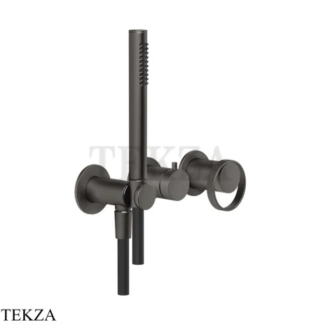 Gessi ANELLO Смеситель для душа на 2 потока, с гарнитуром, внешняя часть 63345-707, Black Metal Brushed PVD