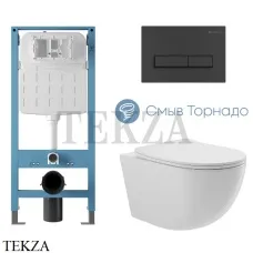 Aqueduto OVO Plus Комплект унитаза торнадо c инсталляцией, кнопка черный матовый AQDS325T, Белый глянец