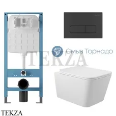 Aqueduto MACIO Plus Комплект унитаза торнадо c инсталляцией, кнопка черный матовый AQDS377T, Белый глянец