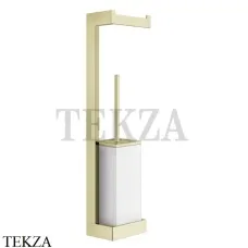 Gessi Rettangolo Стойка настенная с бумагодержателем и ершиком, белый 20867-710, Brass PVD