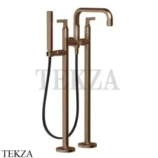 Gessi INCISO Смеситель для ванны напольный, с душевым гарнитуром 58029-708, Copper Brushed