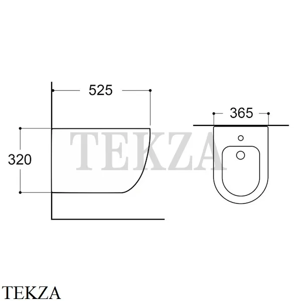 Aqueduto OVO Биде подвесное, 1 отверстие под смеситель OVO0310 Белый глянец