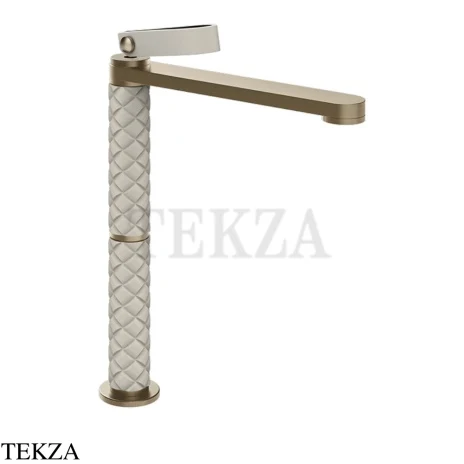Gessi Pelle Laccetto Смеситель для раковины высокий, без гарнитуры, 78404-432, Crème/Finox Br. Nickel