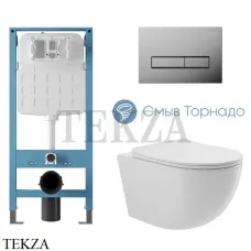 Aqueduto OVO Plus Комплект унитаза торнадо c инсталляцией, кнопка хром глянец AQDS323T, Белый глянец