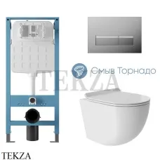 Aqueduto OVO Plus Комплект унитаза торнадо c инсталляцией, кнопка хром глянец AQDS196T, Белый глянец