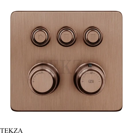 Gessi VENTI20 Термостатический смеситель на 3 потока, внешняя часть 65234-708, Copper Brushed PVD