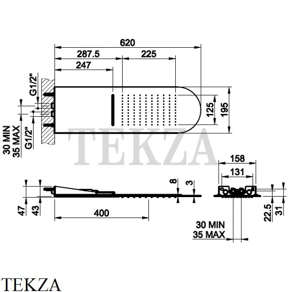 Gessi Private Wellness TREMILLIMETRI Верхний душ, 2 функции 33053-238, Mirror Steel