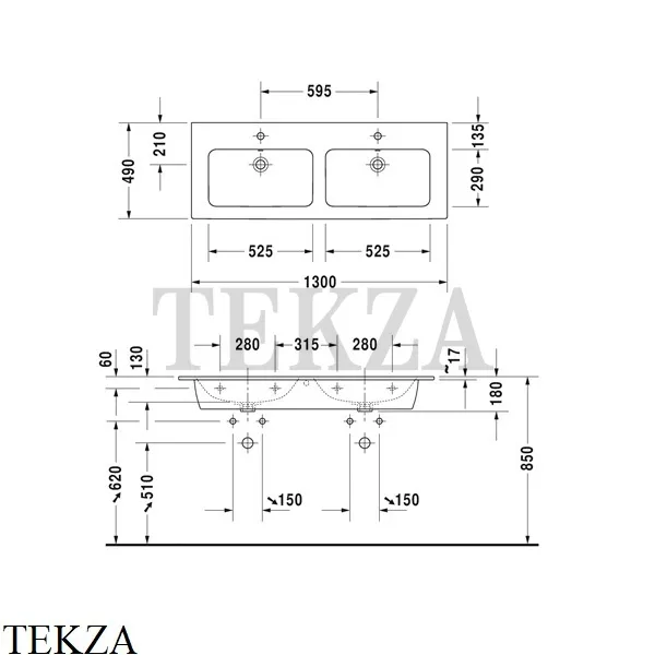 Duravit ME by Starck Раковина двойная с переливом 2336130000, белый глянец