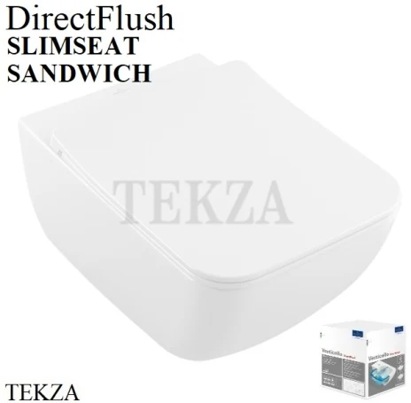 Villeroy & Boch Venticello Унитаз подвесной (комплект) без ободка 4611RL01, сиденье микролифт SlimSeat Line, белый глянец