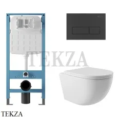 Aqueduto OVO Комплект унитаза c инсталляцией, кнопка черный матовый AQDS217, Белый глянец