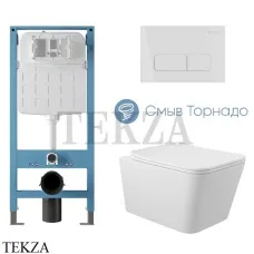 Aqueduto MACIO Plus Комплект унитаза торнадо c инсталляцией, кнопка белый глянец AQDS376T, Белый глянец