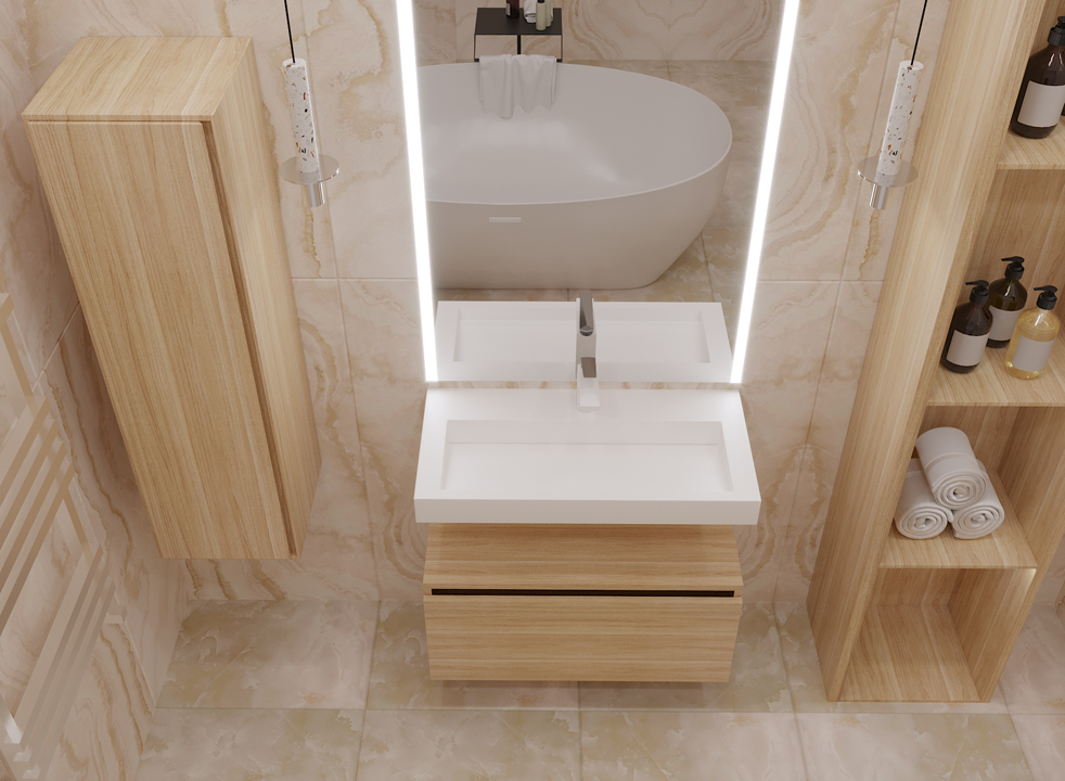 ARMADI ART FLAT Раковина-моноблок с отверстием под смеситель 859-080, белый матовый
