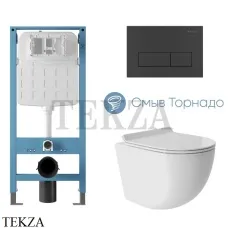 Aqueduto OVO Plus Комплект унитаза торнадо c инсталляцией, кнопка черный матовый AQDS214T, Белый глянец