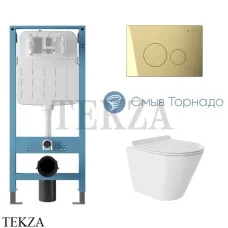 Aqueduto CONE Plus Комплект унитаза торнадо c инсталляцией, кнопка шлиф.золото AQDS236T, Белый глянец