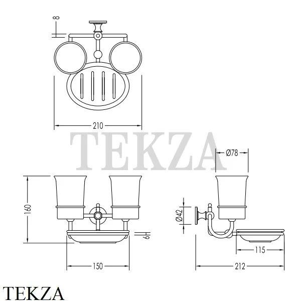 Devon&Devon FIRST CLASS Двойной стакан с мыльницей DD33055OT, золото светлое глянец