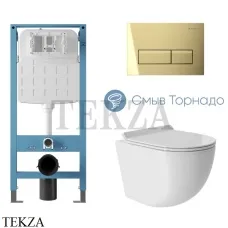 Aqueduto OVO Plus Комплект унитаза торнадо c инсталляцией, кнопка шлиф.золото AQDS250T, Белый глянец