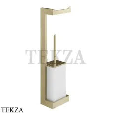 Gessi Rettangolo Стойка настенная с бумагодержателем и ершиком, белый 20867-727, Brushed Brass