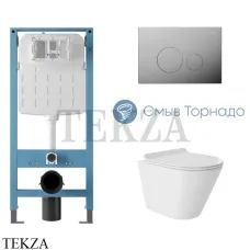 Aqueduto CONE Plus Комплект унитаза торнадо c инсталляцией, кнопка Novo хром глянец AQDS173T Белый глянец