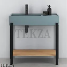 CIELO Plinio 85 Консоль с керамической раковиной и полкой, Polvere-черный-Rovere Naturale