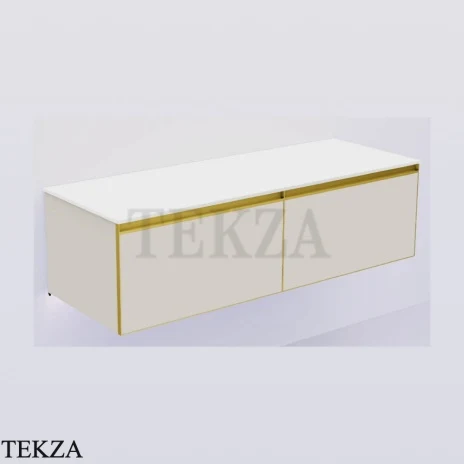 ARMADI ART QUATRO Тумба под раковину 140 см с внутренней подсветкой 790-M2-140(70+70)-CM-MG+L, CASHMERE (кашемир), профиль MATT GOLD (матовое золото)