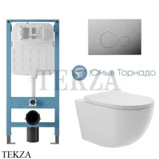 Aqueduto OVO Plus Комплект унитаза торнадо c инсталляцией, кнопка Novo хром глянец AQDS318T, Белый глянец