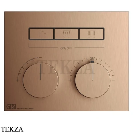 Gessi HI-FI Термостатический смеситель на 3 потока, внешняя часть 63006-708, медь Brushed