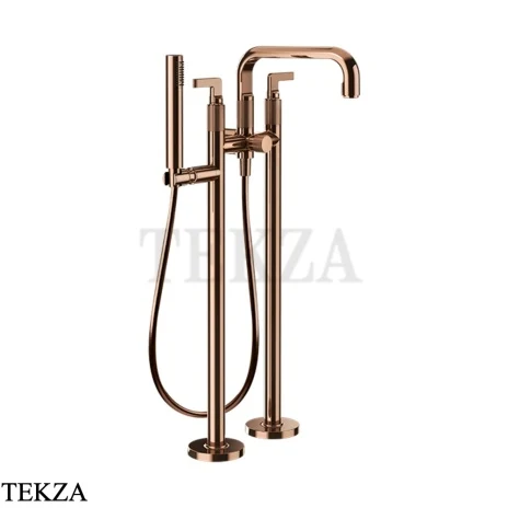 Gessi INCISO Смеситель для ванны напольный, с душевым гарнитуром 58029-030, Copper PVD
