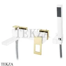 Boheme Q Смеситель для ванны настенный, с гарнитуром 143-WG, Белый-золото