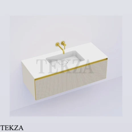 ARMADI ART QUATRO Тумба под раковину 120 см с внутренней подсветкой 790-M1-120-RIB-CM-MG-LED, CASHMERE (кашемир) FUGA (рифлёный фасад), профиль MATT GOLD (матовое золото)