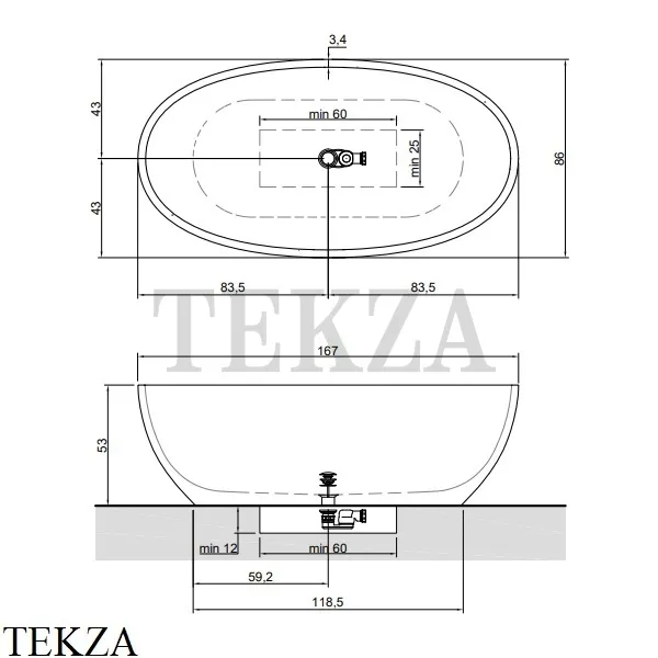 Antonio Lupi REFLEX Ванна овальная свободностоящая, Cristalmood, Nebbia