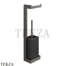Gessi Rettangolo Стойка настенная с бумагодержателем и ершиком, черный 20868-707, Black Metal Brushed