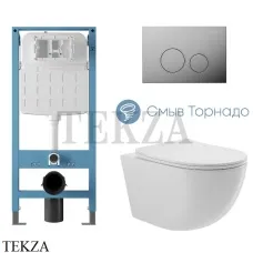 Aqueduto OVO Plus Комплект унитаза торнадо c инсталляцией, кнопка хром глянец AQDS315T, Белый глянец