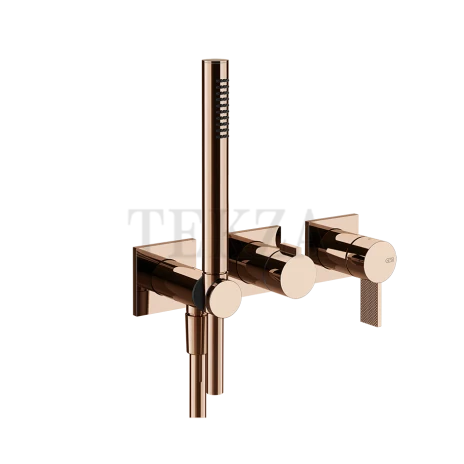 Gessi Inverso Diamantato Смеситель для душа, 2 потока, с гарнитуром, внешняя часть 73636-030, Copper PVD