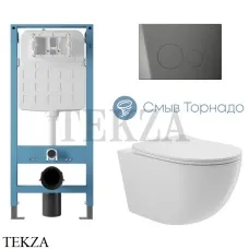 Aqueduto OVO Plus Комплект унитаза торнадо c инсталляцией, кнопка Novo оружейная сталь AQDS321T, Белый глянец