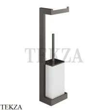 Gessi Rettangolo Стойка настенная с бумагодержателем и ершиком, белый 20867-707, Black Metal Brushed