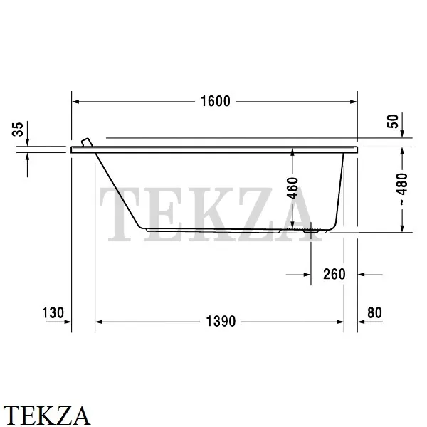 Duravit Starck Ванна прямоугольная встраиваемая 700333000000000, акрил, белый глянец