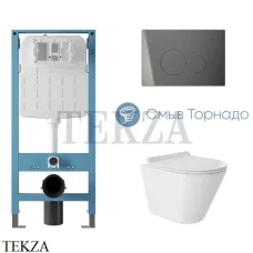 Aqueduto CONE Plus Комплект унитаза торнадо c инсталляцией, кнопка Novo оружейная сталь AQDS227T, Белый глянец