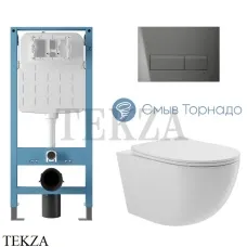 Aqueduto OVO Plus Комплект унитаза торнадо c инсталляцией, кнопка оружейная сталь AQDS329T, Белый глянец