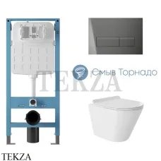 Aqueduto CONE Plus Комплект унитаза торнадо c инсталляцией, кнопка оружейная сталь AQDS245T, Белый глянец