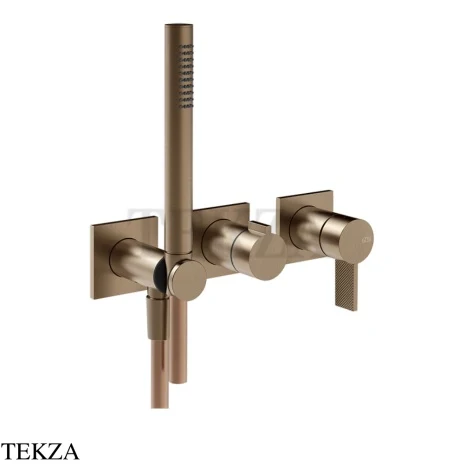 Gessi Inverso Diamantato Смеситель для душа, 2 потока, с гарнитуром, внешняя часть 73636-761, Coffee Bronze Brushed PVD