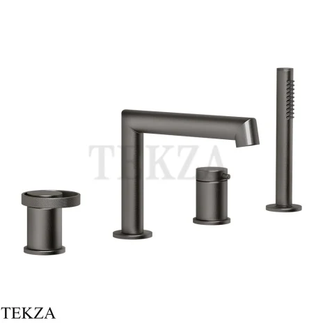 Gessi ANELLO Смеситель на борт ванны с изливом и душевым гарнитуром 63337-707, Black Metal Brushed PVD