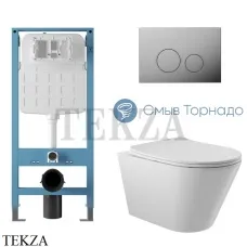 Aqueduto CONE Plus Комплект унитаза торнадо c инсталляцией, кнопка хром глянец AQDS337T, Белый глянец