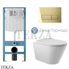 Aqueduto CONE Plus Комплект унитаза торнадо c инсталляцией, кнопка шлиф.золото AQDS352T, Белый глянец