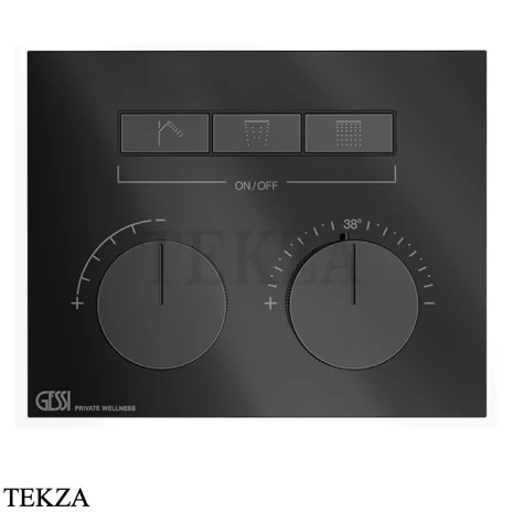 Gessi HI-FI Термостатический смеситель на 3 потока, внешняя часть 63006-706, black хром глянец